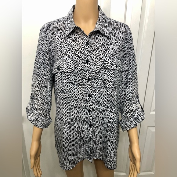 Notations Tops - Notations Black and White long sleeve Button Down Shirt Petite Size XL